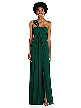 Alt View 1 Thumbnail - Hunter Green Draped Chiffon Grecian Column Gown with Convertible Straps