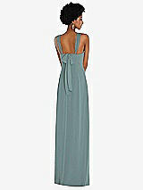 Rear View Thumbnail - Icelandic Draped Chiffon Grecian Column Gown with Convertible Straps