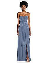 Alt View 3 Thumbnail - Larkspur Blue Draped Chiffon Grecian Column Gown with Convertible Straps