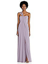 Alt View 1 Thumbnail - Lilac Haze Draped Chiffon Grecian Column Gown with Convertible Straps