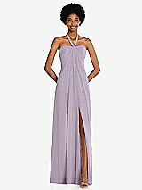 Front View Thumbnail - Lilac Haze Draped Chiffon Grecian Column Gown with Convertible Straps