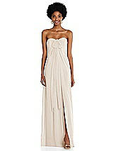 Alt View 3 Thumbnail - Oat Draped Chiffon Grecian Column Gown with Convertible Straps