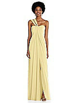 Alt View 1 Thumbnail - Pale Yellow Draped Chiffon Grecian Column Gown with Convertible Straps