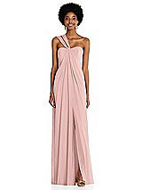 Alt View 1 Thumbnail - Rose - PANTONE Rose Quartz Draped Chiffon Grecian Column Gown with Convertible Straps