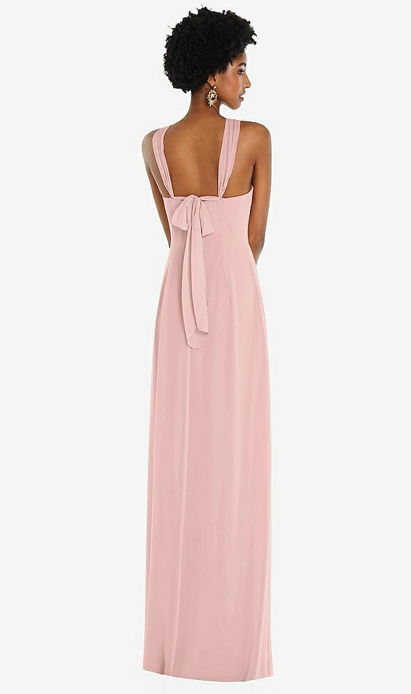 Back View - Rose - PANTONE Rose Quartz Draped Chiffon Grecian Column Gown with Convertible Straps