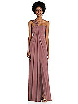 Alt View 1 Thumbnail - Rosewood Draped Chiffon Grecian Column Gown with Convertible Straps