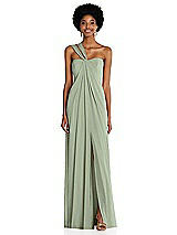 Alt View 1 Thumbnail - Sage Draped Chiffon Grecian Column Gown with Convertible Straps