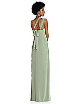 Alt View 2 Thumbnail - Sage Draped Chiffon Grecian Column Gown with Convertible Straps