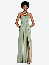 Front View Thumbnail - Sage Draped Chiffon Grecian Column Gown with Convertible Straps