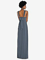 Rear View Thumbnail - Silverstone Draped Chiffon Grecian Column Gown with Convertible Straps