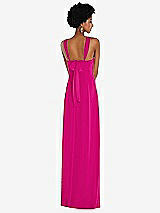 Rear View Thumbnail - Think Pink Draped Chiffon Grecian Column Gown with Convertible Straps