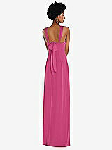 Rear View Thumbnail - Tea Rose Draped Chiffon Grecian Column Gown with Convertible Straps