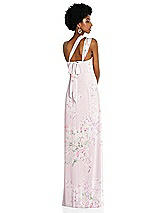 Alt View 2 Thumbnail - Watercolor Print Draped Chiffon Grecian Column Gown with Convertible Straps