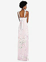 Rear View Thumbnail - Watercolor Print Draped Chiffon Grecian Column Gown with Convertible Straps