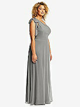 Side View Thumbnail - Chelsea Gray Draped One-Shoulder Maxi Dress with Scarf Bow