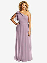 Front View Thumbnail - Suede Rose Draped One-Shoulder Maxi Dress with Scarf Bow