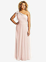 Front View Thumbnail - Blush Draped One-Shoulder Maxi Dress with Scarf Bow