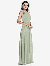 Alt View 2 Thumbnail - Celadon Draped One-Shoulder Maxi Dress with Scarf Bow