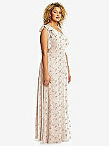 Side View Thumbnail - Coquette Floral Print Draped One-Shoulder Maxi Dress with Scarf Bow