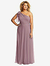 Front View Thumbnail - Dusty Rose Draped One-Shoulder Maxi Dress with Scarf Bow