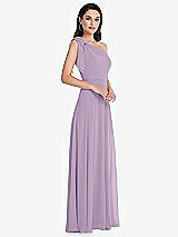 Alt View 2 Thumbnail - Pale Purple Draped One-Shoulder Maxi Dress with Scarf Bow