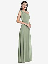 Alt View 2 Thumbnail - Sage Draped One-Shoulder Maxi Dress with Scarf Bow