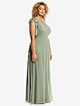 Side View Thumbnail - Sage Draped One-Shoulder Maxi Dress with Scarf Bow