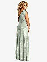 Rear View Thumbnail - Vintage Primrose Sage Draped One-Shoulder Maxi Dress with Scarf Bow