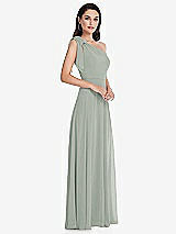 Alt View 2 Thumbnail - Willow Green Draped One-Shoulder Maxi Dress with Scarf Bow