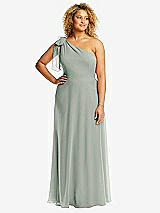 Front View Thumbnail - Willow Green Draped One-Shoulder Maxi Dress with Scarf Bow