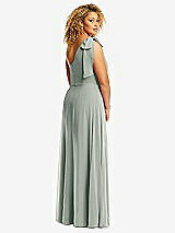 Rear View Thumbnail - Willow Green Draped One-Shoulder Maxi Dress with Scarf Bow