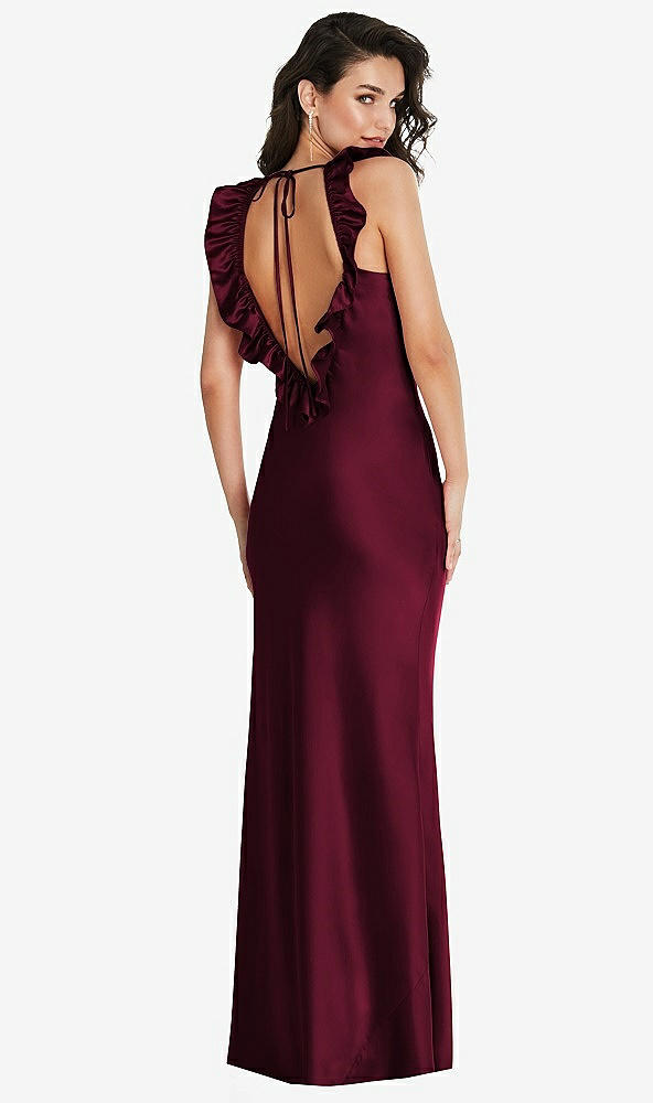 Front View - Cabernet Ruffle Trimmed Open-Back Maxi Slip Dress