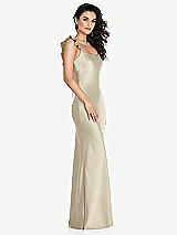 Alt View 1 Thumbnail - Champagne Ruffle Trimmed Open-Back Maxi Slip Dress