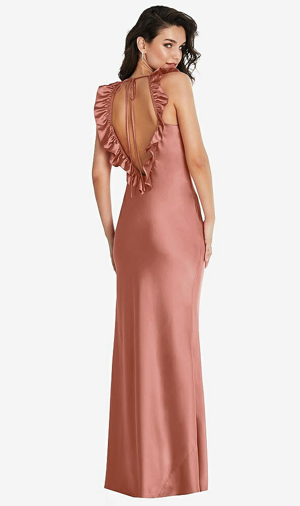 Front View - Desert Rose Ruffle Trimmed Open-Back Maxi Slip Dress