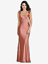 Rear View Thumbnail - Desert Rose Ruffle Trimmed Open-Back Maxi Slip Dress