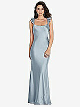 Rear View Thumbnail - Mist Ruffle Trimmed Open-Back Maxi Slip Dress