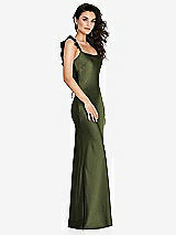 Alt View 1 Thumbnail - Olive Green Ruffle Trimmed Open-Back Maxi Slip Dress