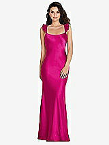 Rear View Thumbnail - Think Pink Ruffle Trimmed Open-Back Maxi Slip Dress