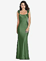 Rear View Thumbnail - Vineyard Green Ruffle Trimmed Open-Back Maxi Slip Dress