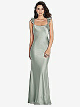 Rear View Thumbnail - Willow Green Ruffle Trimmed Open-Back Maxi Slip Dress