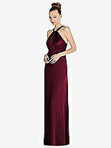 Side View Thumbnail - Cabernet Draped Twist Halter Low-Back Satin Empire Dress