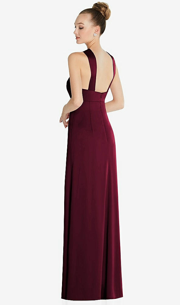 Back View - Cabernet Draped Twist Halter Low-Back Satin Empire Dress