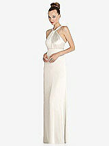 Side View Thumbnail - Ivory Draped Twist Halter Low-Back Satin Empire Dress