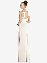 Rear View Thumbnail - Ivory Draped Twist Halter Low-Back Satin Empire Dress