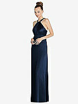 Side View Thumbnail - Midnight Navy Draped Twist Halter Low-Back Satin Empire Dress