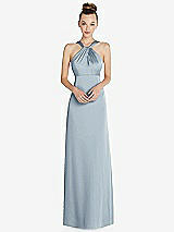 Front View Thumbnail - Mist Draped Twist Halter Low-Back Satin Empire Dress