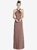 Front View Thumbnail - Sienna Draped Twist Halter Low-Back Satin Empire Dress