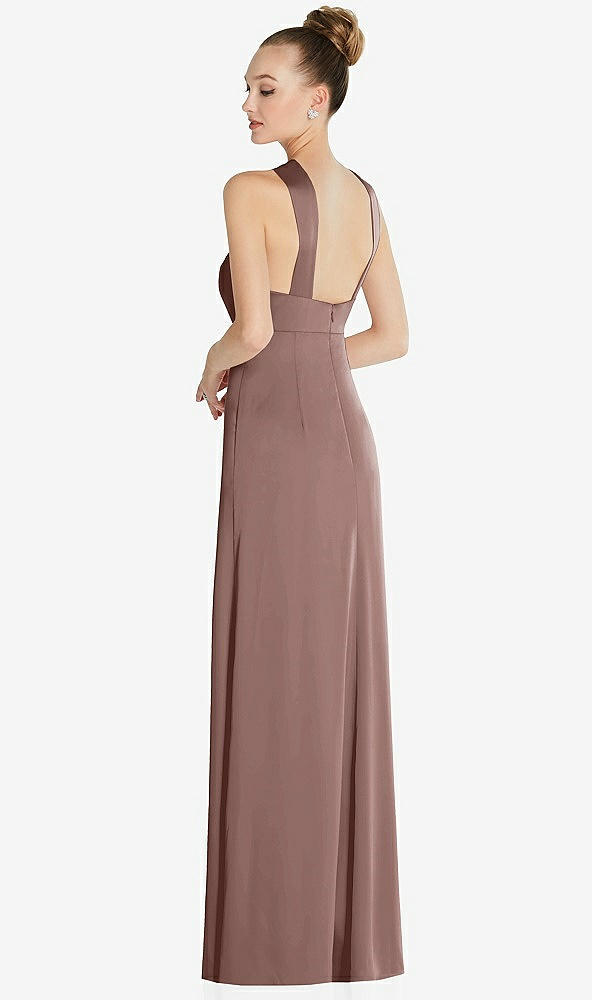 Back View - Sienna Draped Twist Halter Low-Back Satin Empire Dress