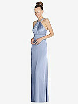 Side View Thumbnail - Sky Blue Draped Twist Halter Low-Back Satin Empire Dress