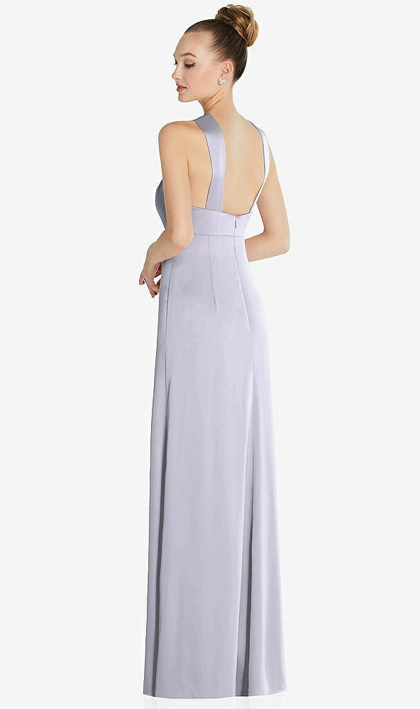 Back View - Silver Dove Draped Twist Halter Low-Back Satin Empire Dress